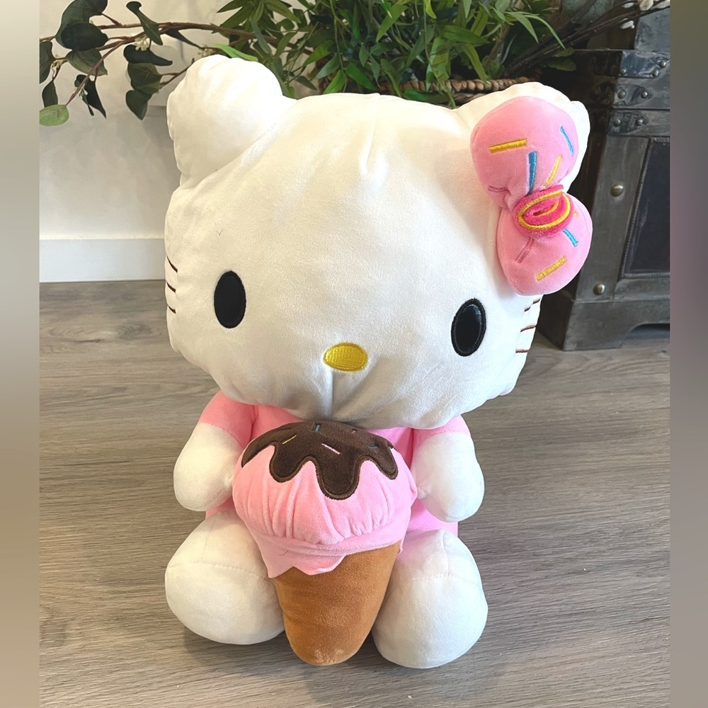 HELLO KITTY Sanrio Plush Toy with Ice Cream Cone. Large 15”
